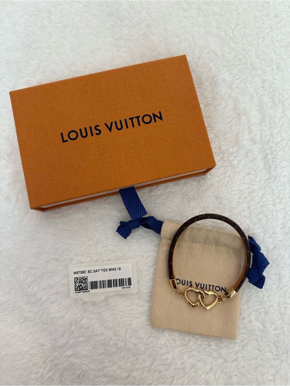 Louis Vuitton Say Yes Monogram Canvas Bracelet with Gold Heart Charms